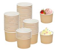 Kleemeiero 100 PCS Vasos de Papel para Helado 240ml con 50 Cuchara de Madera, Desechable Taza para Tarrina de Helado, Vasitos Redondos para Postres y Candy Bar Yogur Congelado o Sopa y Aperitivos