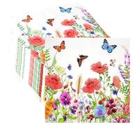 Kleemeiero 100 Servilletas de Papel con Flores y Mariposas 33x33cm, Servilletas de Papel Decoradas Desechables para Decorar Mesa, Servilleta Fiesta de Colores para Bodas Cumpleaños Pascua Primavera