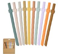 Kleemeiero 10PCS Pajitas de Silicona Reutilizables, Pajitas de Silicona sin BPA de 10mm, Cañitas Reutilizables con Cepillo de Limpieza, Paja con Diseño de Osito para Zumo Leche y Café en Casa y Fiesta