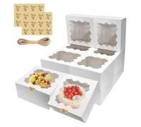 Kleemeiero 12 PCS Cajas para Tartas con Ventana, Cajas de Cartón para Tartas 25 X 25 X 12,7cm, Cajas para Pasteles de Carton con 24 Pegatinas y 1 Rollo Cuerda, Cajas de Cartón para Tartas Panadería