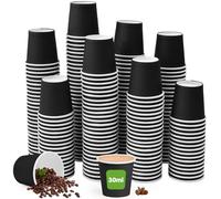 Kleemeiero 200 Uds Vasos Desechables para Café 30ml, Vasos de Cartón para Cafe, Vaso para Cafe Espresso Pequeño, Vaso de Papel Desechable para Servir Bebidas Frías o Calientes, Agua y Té - Negro