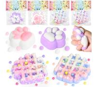 Kleemeiero 4 PCS Juguetes para Apretar, 2 Taba Squishies Pata de Gato y 2 Squishies en Forma de Gofres, Juguetes Blandos para Apretar, Squishy Regalos para Niños, Juguetes Antiestrés para Adultos