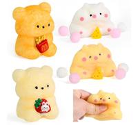 Kleemeiero 4 PCS Juguetes para Apretar, 2 Taba Squishy Hamster y 2 Squishies en Forma de Oso, Juguetes Blandos para Apretar, Squishy Regalos para Niños, Juguetes Antiestrés para Adultos