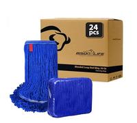 KLEEN HANDLER Repuesto de cabezal de fregona resistente con extremo de bucle mezclado, repuestos de mopa húmeda para uso industrial y comercial, azul oscuro, 24 onzas (paquete de 24)