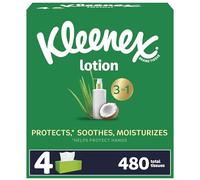 Kleenex Calmante Loción Facial Tejidos con Aceite de Coco, 4 Cajas Planas, 120 Tejidos por Box, 3-Ply (480 Total Tejidos), Packaging May Vary