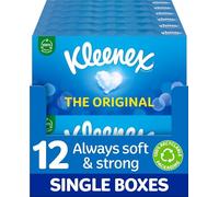 Kleenex Pañuelos faciales originales, paquete de 12 cajas de pañuelos, pañuelos suaves para uso diario, suaves para la piel de tu familia con un toque de algodón
