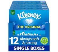 Kleenex Pañuelos faciales originales, paquete de 12 cajas de pañuelos, pañuelos suaves para uso diario, suaves para la piel de tu familia con un toque de algodón