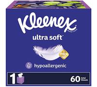 Kleenex Pañuelos faciales ultrasuaves, pañuelos faciales suaves, 1 caja de cubo, 60 pañuelos por caja, 3 capas (60 pañuelos en total)