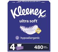 Kleenex Pañuelos faciales ultrasuaves, pañuelos faciales suaves, 4 cajas planas, 120 pañuelos por caja, 3 capas (480 pañuelos en total)