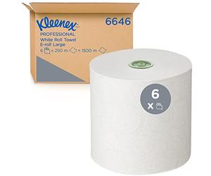 Kleenex Rolled Paper Towels 6646 - Rollo de toalla de mano grande E-Roll - 6 rollos de papel blanco de 250 m (1500 m en total)