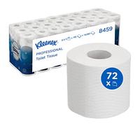 Kleenex Rollos de papel higiénico 8459, 3 capas, Etiqueta FSC, 8 paquetes de 9 rollos de papel higiénico x 195 hojas de higiénico blancas (72 rollos y 14.040 hojas en total)