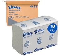 Toallas Secamanos plegados blancos Kleenex Ultra 4633 - Toallas secamanos de Papel desechable de 2 capas - 18 paquetes x 150 papeles pequeños (2700 en total)
