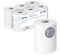 Kleenex Ultra Slimroll Papel Secamanos, Suave, Absorbente y Eficiente, Papel Secamanos Blanco, Compatible con Dispensador Aquarius, 6 Rollos de 100 m Cada Uno, 2 Capas, Número de modelo 6781