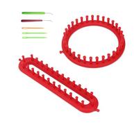 KLEHOPE 2 Piezas Telares Conjunto, Rojo Telares Redondos, Redondo y Rectangular Telares para Tejer con Aguja de Ganchillo y Agujas de Plástico para Tejer Bufandas, Guantes, Gorros