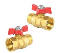 KLEHOPE 2 Piezas Válvula de Bola de Latón, DN20 IG/AG Valvula de Mariposa 3/4 de Pulgada, 3/4 Válvula de Bola de Tubería de Agua con Asa de Ala Roja para Tuberías de Agua, Grifos