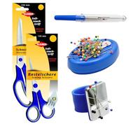 Kleiber Sewing Deluxe Kit - Tijeras de 250 mm y 140 mm, cojín magnético, cojín de muñeca y desgarrador de costuras, juego de 5 piezas para corte y costura de tela, juego de regalo azul