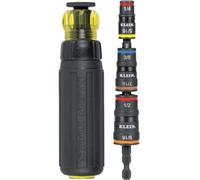 Klein Tools 32910RCHT - Destornillador de impacto, juego de llaves de impacto SAE 7 en 1 con mango de trinquete, enchufe abatible con 6 tamaños de destornillador hexagonal más un soporte de brocas de