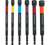 Klein Tools 32930 Juego de tuercas de potencia nominal de impacto, magnético, codificado por colores, 6 tamaños SAE