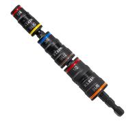 Klein Tools 32933 - Juego de llaves de vaso, dados de impacto giratorios, SAE, 7 en 1, 3 llaves de vaso con 6 tamaños de destornillador hexagonal y soporte de brocas de 1/4 pulgadas, eje de 12,7 cm