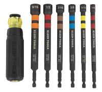 Klein Tools 32950 - Juego de destornilladores de tuerca hueca de trinquete con mango, magnético, codificado por colores, 6 tamaños hexagonales SAE