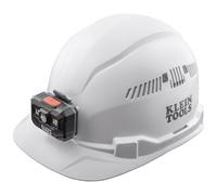 Klein Tools 60113RL Casco Duro, Linterna Frontal Recargable, ventilado, Estilo Gorra, Banda Acolchada Que Absorbe el Sudor, Resistente al Olor, Color Blanco