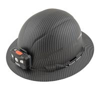 Klein Tools 60346 Casco Duro, ala Completa sin ventilación, Clase E, patrón KARBN Premium, lámpara Recargable, Banda Acolchada Que Absorbe el Sudor, Almohadilla Superior