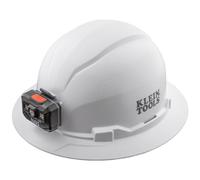 Klein Tools 60406RL - Casco Duro, Linterna Frontal Recargable, sin ventilación, Estilo de ala Completa, Banda Acolchada y Resistente al Olor, Probada hasta 20 kV, Color Blanco