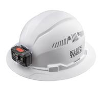 Klein Tools 60407RL Casco Duro, Linterna Frontal Recargable, ventilado, Estilo de ala Completa, Banda Acolchada Que Absorbe el Sudor, Resistente al Olor, Color Blanco