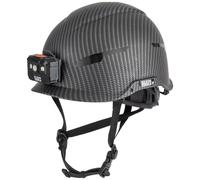 Klein Tools 60515 Casco de Seguridad, Clase E sin ventilación, con lámpara Recargable y Correa de Barbilla, patrón KARBN Premium, Probado hasta 20 kV