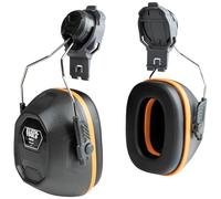 Klein Tools 60532 Orejeras, herramientas de fijación, sombreros duros y cascos de seguridad, protección contra el ruido de 26 dB, cojines de espuma suave, gris/naranja, ajustable