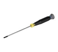 Klein Tools 6254 Mini destornillador de precisión, ranura de 1/8 pulgadas, cuenta con mango de agarre acolchado, tapa giratoria, anillo codificado por colores, vástago de 4 pulgadas