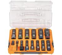 Klein Tools 65111IMPCT KNECT - Juego de llaves de impacto para pozos profundos, unidad de 1/2 pulgada, SAE, código de color, funda MODbox, adaptador de impacto y extensión, 14 piezas