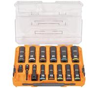 Klein Tools 65111IMPCTM KNECT - Juego de llaves de vaso de impacto para pozo profundo, unidad de 1/2 pulgada, métrica, codificada por colores, funda MODbox, adaptador de impacto y extensión, 14 piezas