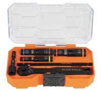 Klein Tools 65238 KNECT - Juego de llaves de vaso de impacto, enchufes profundos con llave, 3 llaves de vaso con código de colores resistentes, 6 tamaños SAE, trinquete, adaptador y funda MODbox