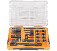 Klein Tools 65240 KNECT Impact Deep Well Flip Socket y juego de enchufes de paso de perfil bajo, SAE, 20 piezas, funda MODbox, unidad de 1/4 pulgadas y 3/8 pulgadas