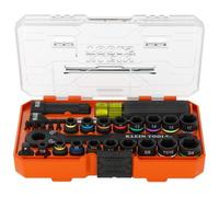 Klein Tools 65400KNECT KNECT Essential Pass Through Impact Socket Set, SAE and Metric, 90-Tooth Ratchet, MODbox Case, 3/8-Inch Drive, 28-Piece