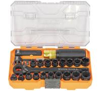 Klein Tools 65400KNECT KNECT Essential Pass Through Impact Socket Set, SAE and Metric, 90-Tooth Ratchet, MODbox Case, 3/8-Inch Drive, 28-Piece