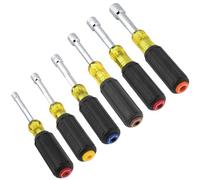 Klein Tools 65456 - Juego de destornilladores de tuerca de eje hueco, resistente, tamaños hexagonales codificados por colores de 1/4 a 9/16 pulgadas, asas de agarre acolchado, 6 piezas
