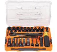 Klein Tools 65500KNECT KNECT - Juego completo de Herramienta de llaves de vaso de impacto y giro, trinquete de 90 dientes, funda MODbox, SAE, métrico, mango de destornillador, brocas, 39 piezas