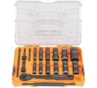 Klein Tools 65626 KNECT - Juego de llaves de impacto largas, trinquete de 3/8 pulgadas, 24 tamaños SAE y métricos, funda MODbox, 18 unidades