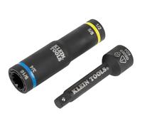 Klein Tools 66009 - Enchufe 4 en 1 con clasificación de impacto, unidad de 3/8 pulgadas, enchufes profundos codificados por colores de 12 puntos con 4 tamaños hexagonales y adaptador