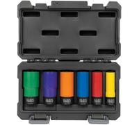 Klein Tools 66033 Juego de llaves de impacto de 1/2 pulgada con llaves de vaso profundo SAE de 12 puntos, alta visibilidad, revestimiento de color, funda incluida, 6 piezas