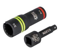 Klein Tools 66044 Enchufe de impacto abatible 3 en 1, ranura de alineación, tamaños hexagonales de 9/16 pulgadas, 3/4 pulgadas, adaptador cuadrado de 12 puntos, 1/2 pulgada a 3/8 pulgadas