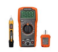 Klein Tools 69149P Kit de prueba eléctrica con multímetro digital, probador de voltaje sin contacto y probador de toma de corriente, cables y baterías, verde, rojo