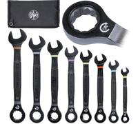 KLEIN TOOLS 69408MG - Juego de llaves combinadas de trinquete métricas, 8 a 19 mm, aleación de acero de 90 dientes con bolsa de espuma, 8 piezas