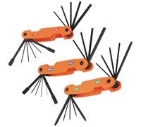 KLEIN TOOLS 70553 Juego de llaves hexagonales plegables Pro de 3 piezas, métricas, SAE, tamaños Torx, 31 llaves, acero de aleación tratado térmicamente de resistencia industrial