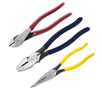 Klein Tools 80020 Juego de herramientas con alicates de linero, cortadores diagonales y alicates de punta larga, con cuchillos endurecidos por inducción, 3 piezas