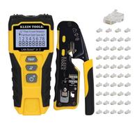 Klein Tools 80072 - Kit de comprobador de cables RJ45 con LAN Scout Jr. 2, crimpadora/pelador/cortador y hoja de datos modular Pass-Thru