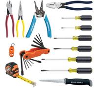 KLEIN TOOLS 80088 Tradesman - Kit de destornillador y alicates de hoja fija con pelacables, fabricado en Estados Unidos, cinta métrica, accesorios para las necesidades del lugar de trabajo, 14 piezas