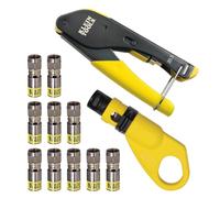 Klein Tools 80151 Juego de conectores pelacables y crimpadores de compresión de cable coaxial para una instalación rápida y fiable del conector F, 3 piezas